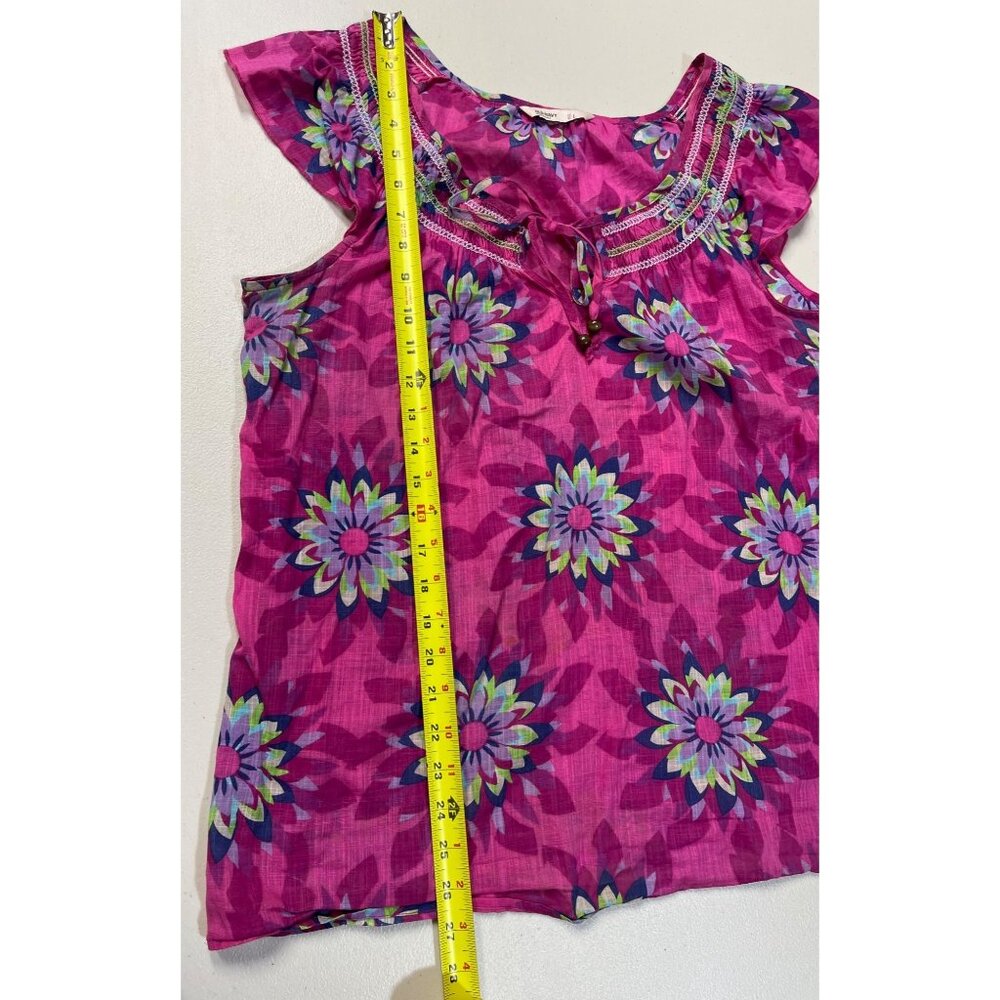 Old Navy Womens Floral Pink Boho Top With Beaded Detail Sz L Lightweight Cotton - Picture 5 of 9